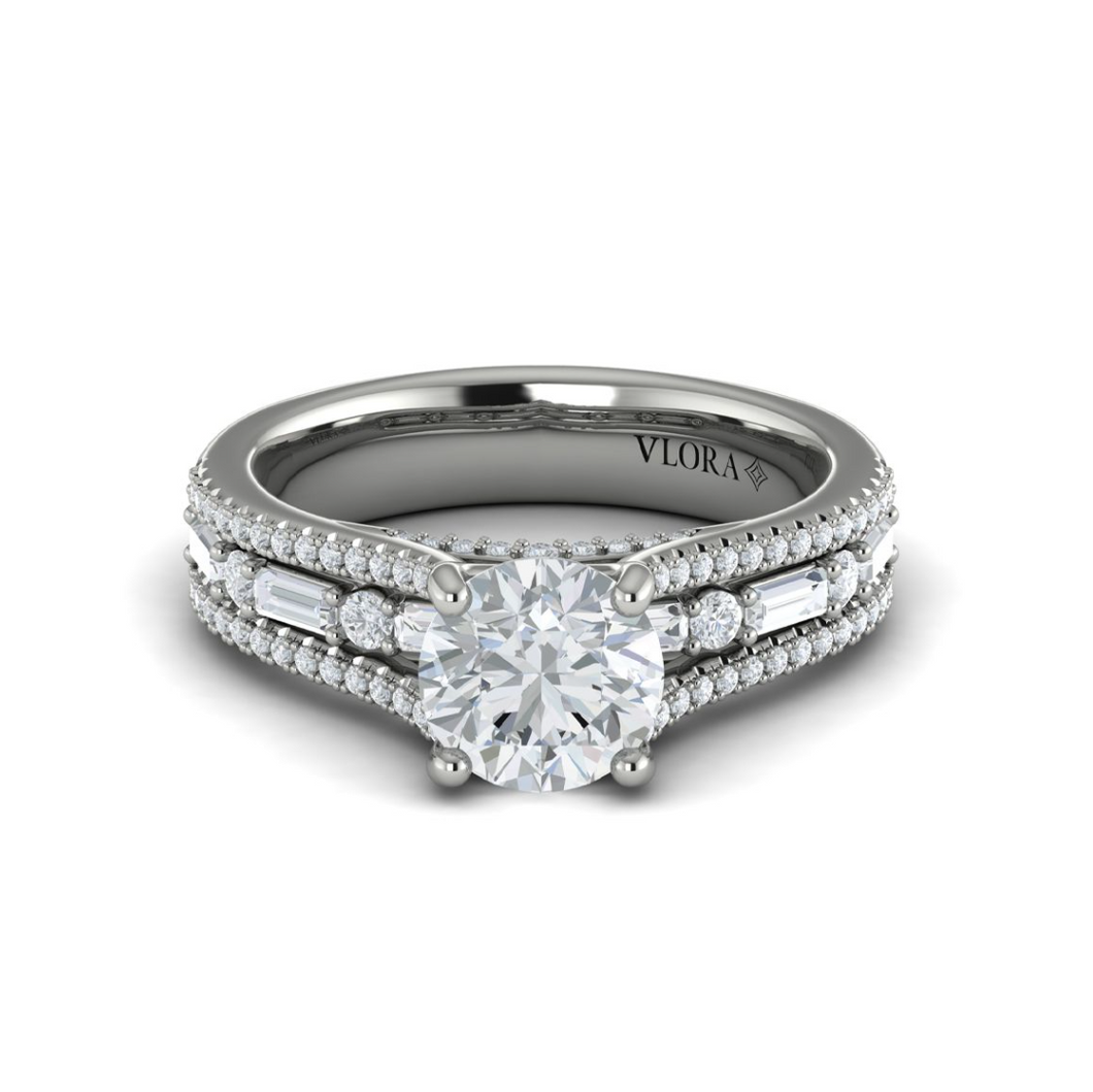 Vlora 14K White Gold Alternating Baguette & Round Diamond Engagement Ring