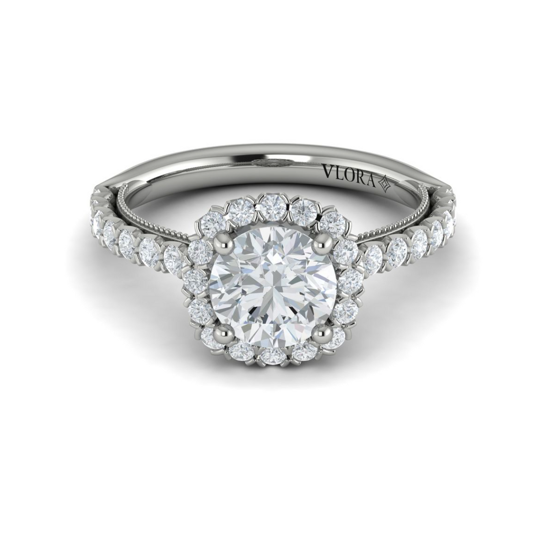 Vlora 14K White Gold Scalloped Halo Diamond Engagement Ring