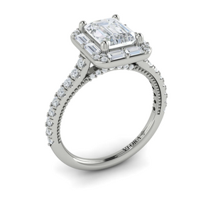 Vlora 14K White Gold Baguette Halo Diamond Engagement Ring
