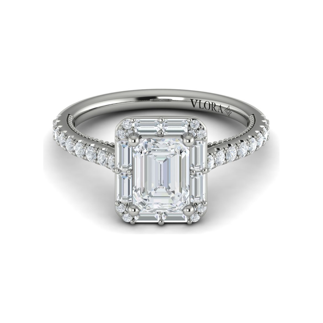 Vlora 14K White Gold Baguette Halo Diamond Engagement Ring