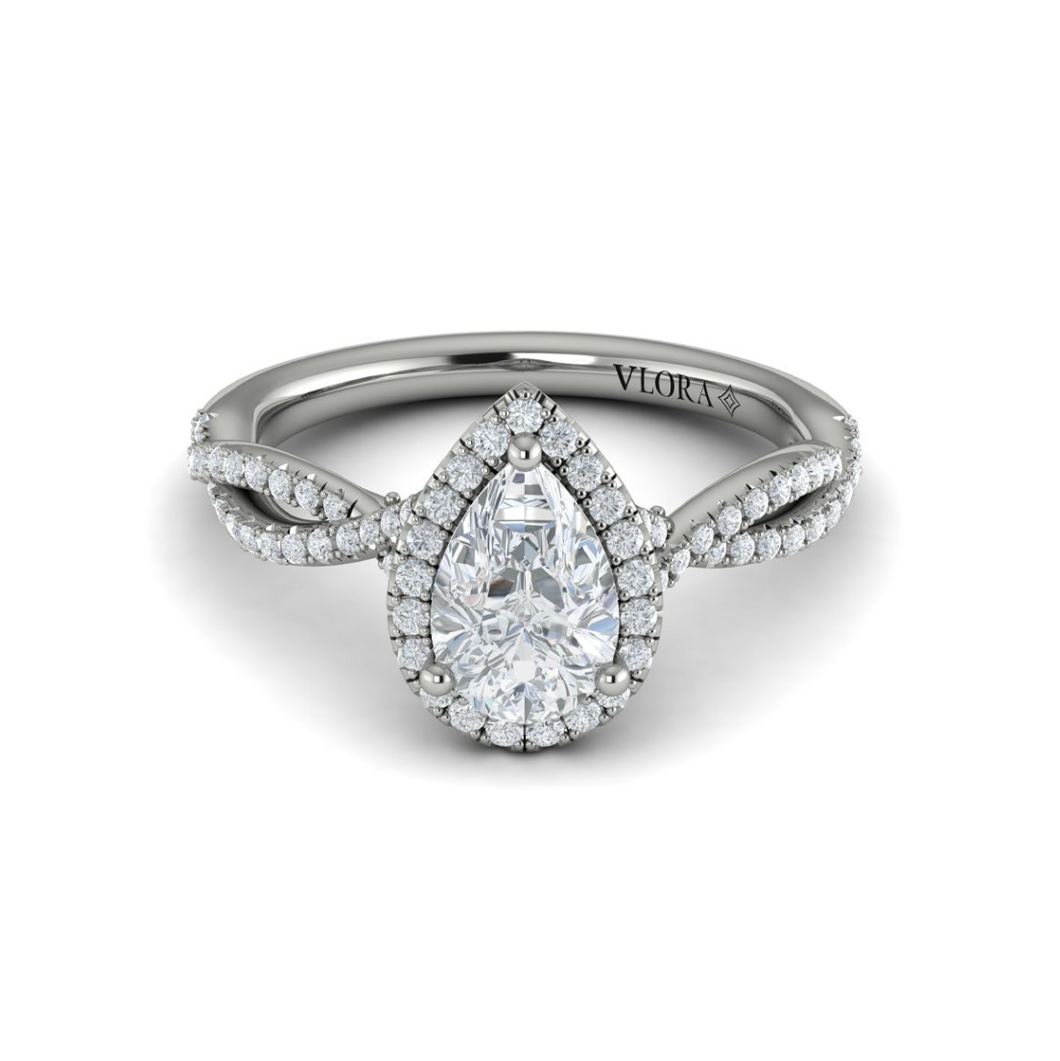 Vlora 14K White Gold Twist Halo Diamond Engagement Ring