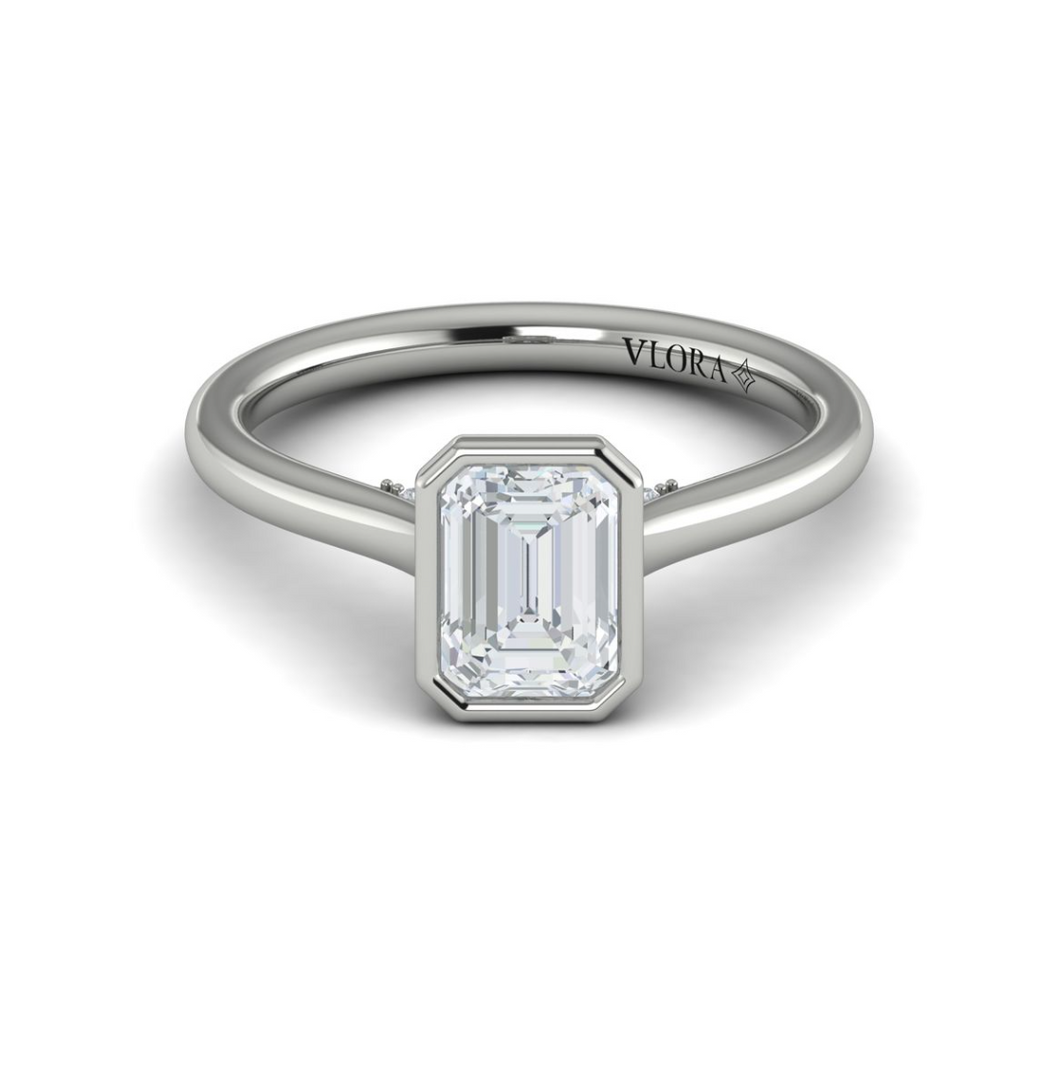Vlora 14K White Gold Emerald Bezel Solitaire Engagement Ring