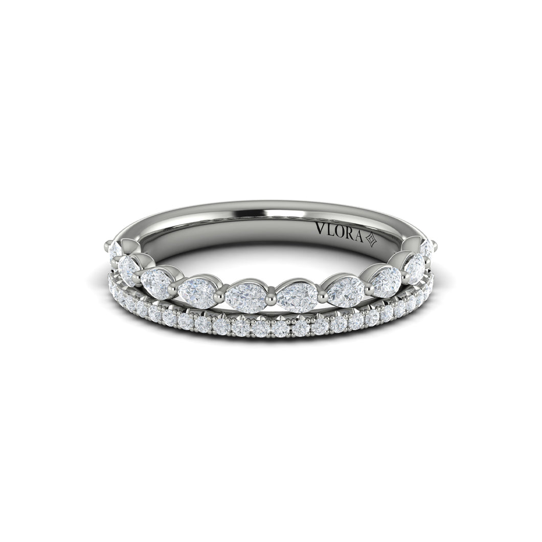 Vlora 14K White Gold Diamond Line & Pear Shape Stackable Band