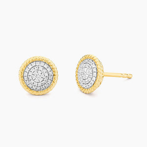 Ella Stein 14k Yellow Gold Circle Rope Diamond Studs Earrings