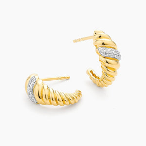 Ella Stein 14k Yellow Gold Plated Diamond Croissant Dome Huggie Earrings