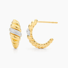 Load image into Gallery viewer, Ella Stein 14k Yellow Gold Plated Diamond Croissant Dome Huggie Earrings
