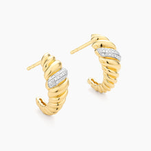 Load image into Gallery viewer, Ella Stein 14k Yellow Gold Plated Diamond Croissant Dome Huggie Earrings
