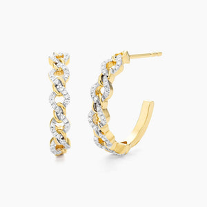 Ella Stein 14k Yellow Gold Plated "Mixed Link" Huggie Earrings