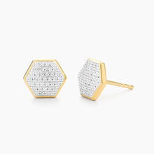 Load image into Gallery viewer, Ella Stein 14k Yellow Gold Plated Diamond &quot;Shimmering Hexa&quot; Studs Earrings
