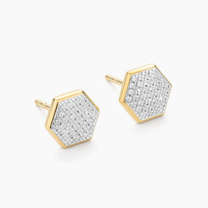 Ella Stein 14k Yellow Gold Plated Diamond "Shimmering Hexa" Studs Earrings