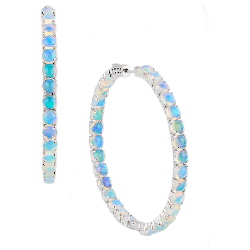 14K White Gold Opal Inside Out Hoops