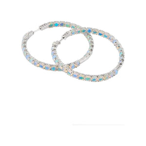 14K White Gold Opal Inside Out Hoops
