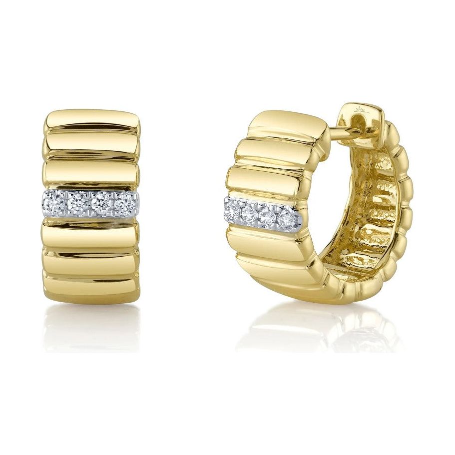 14K Yellow Gold Diamond Bar Huggie Earrings