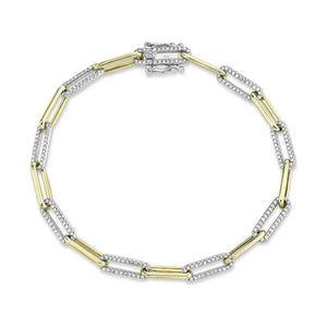 14K Yellow & White Gold Diamond Paperclip Bracelet