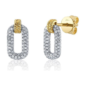 14K White & Yellow Gold Diamond Paperclip Stud Earrings