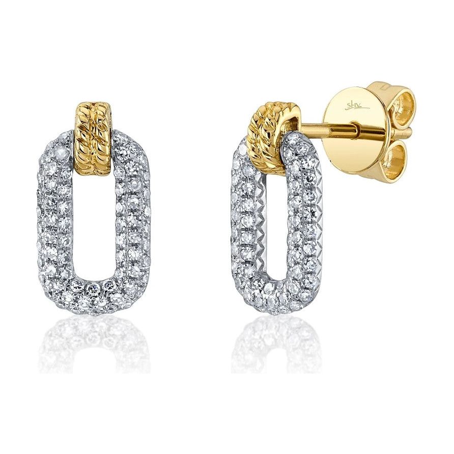 14K White & Yellow Gold Diamond Paperclip Stud Earrings