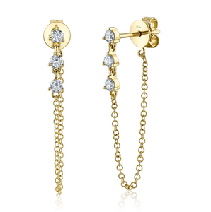 14K Yellow Gold Diamond Chain Earrings