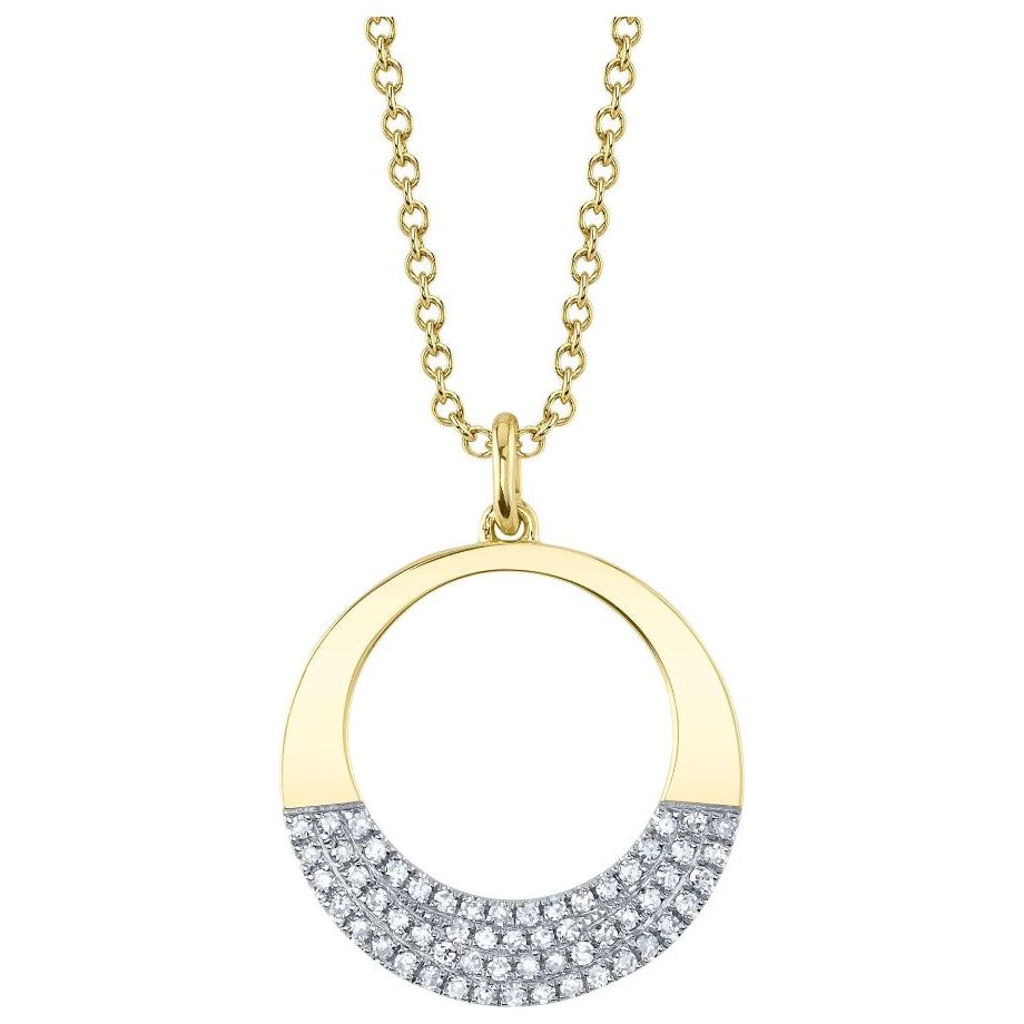 14K Yellow Gold Diamond Pave Circle Pendant