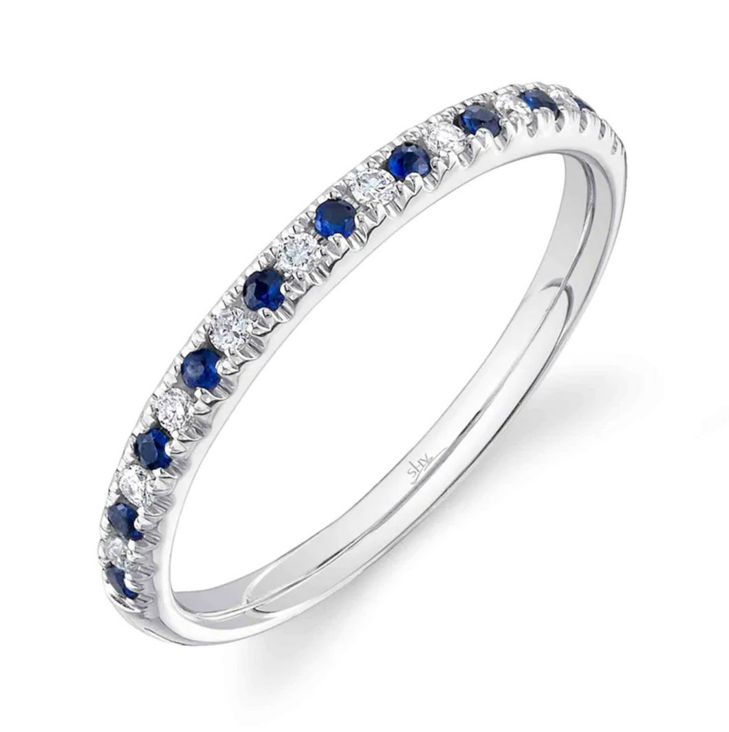 14K White Gold Diamond & Sapphire Stackable Band
