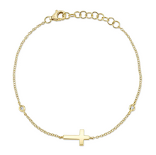 Load image into Gallery viewer, 14K Gold Diamond Bezel Cross Bracelet
