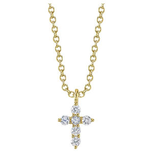 14K Yellow Gold Petite Diamond Cross Necklace