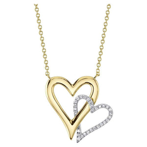 14k Two-Tone Double Heart Diamond Necklace