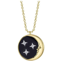 Load image into Gallery viewer, 14K Yellow Gold Black Onyx &amp; Diamond Moon &amp; Stars Necklace
