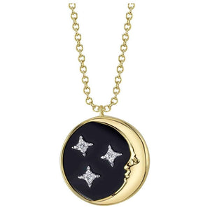 14K Yellow Gold Black Onyx & Diamond Moon & Stars Necklace