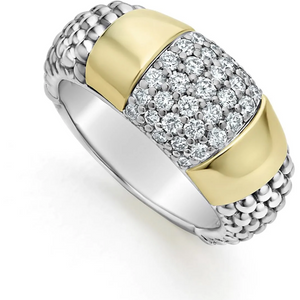 Lagos Sterling Silver & 18K Yellow Gold Diamond High Bar Ring