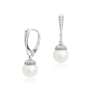 Lagos Sterling Silver Luna 10mm Pearl Drop Leverback Earrings