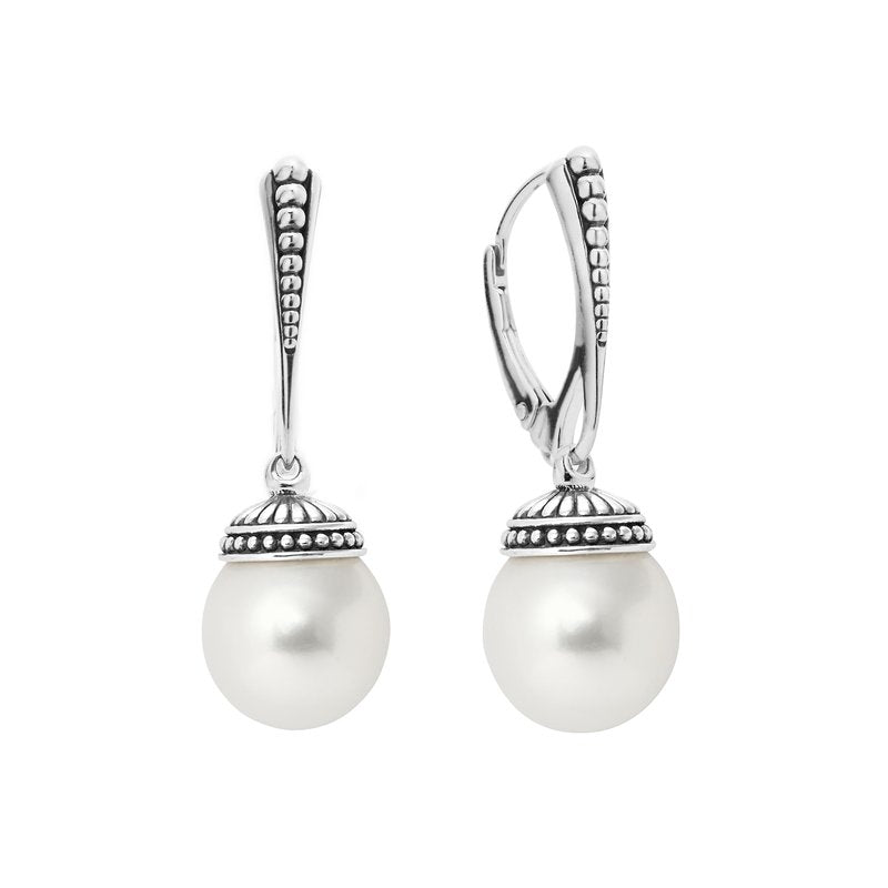 Lagos Sterling Silver Luna 10mm Pearl Drop Leverback Earrings