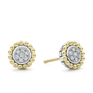 Lagos 18K and Sterling Silver Caviar Diamond 9mm Stud Earrings