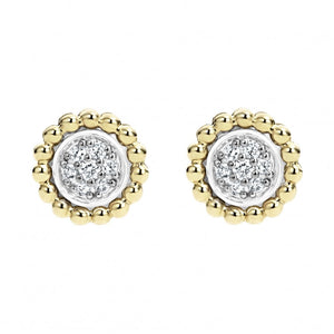 Lagos 18K and Sterling Silver Caviar Diamond 9mm Stud Earrings