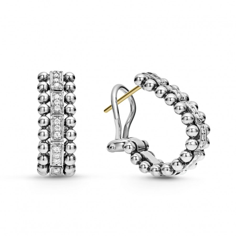 Lagos Sterling Silver Caviar Spark Diamond Hoop Earrings