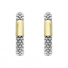 Load image into Gallery viewer, Lagos 18K and Sterling Silver High Bar 28mm Caviar Hoop Earrings
