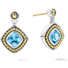 Load image into Gallery viewer, Lagos 18K and Sterling Silver Swiss Blue Topaz Drop Earrings
