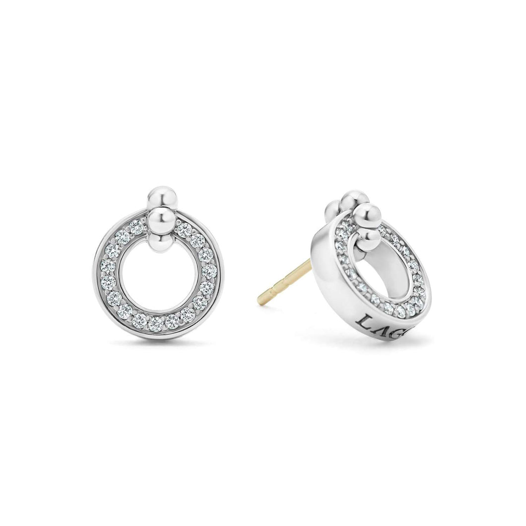 Lagos Sterling Silver Caviar Spark Diamond Circle Stud Earrings