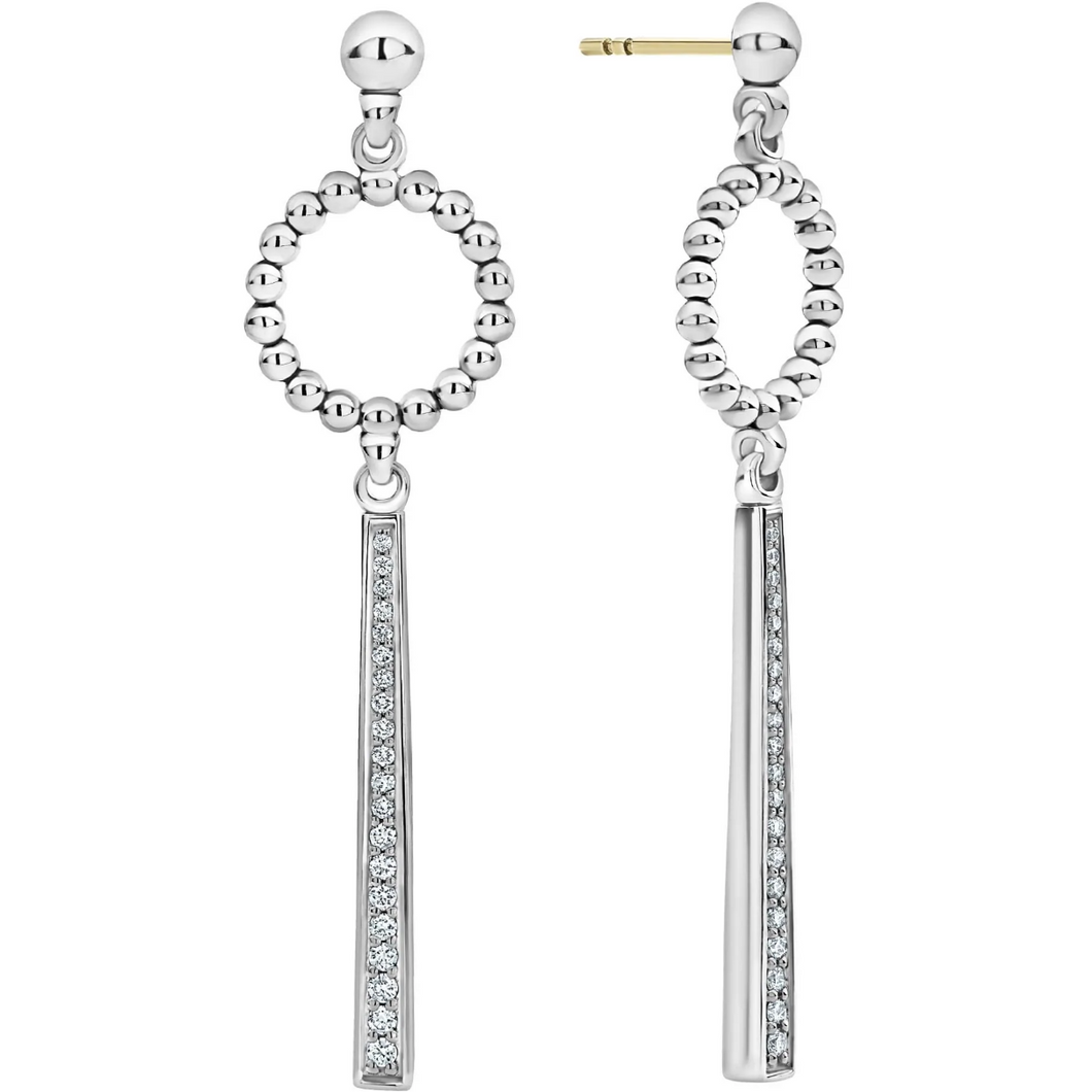 Lagos Sterling Silver Caviar Spark Circle Diamond Drop Earrings