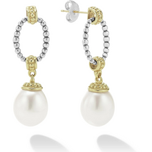 Load image into Gallery viewer, Lagos 18k and Sterling Silver Luna Caviar Pear Oval Drop  Earrings
