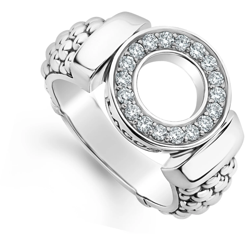 Lagos Sterling Silver Caviar Spark Diamond Circle Wide Ring