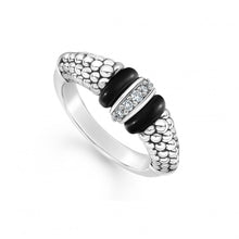 Load image into Gallery viewer, Lagos Sterling Silver Black Caviar 1 Diamond Station Fashion Ring
