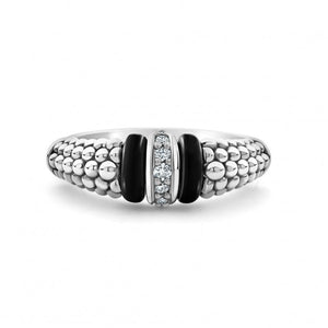 Lagos Sterling Silver Black Caviar 1 Diamond Station Fashion Ring