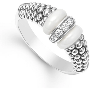 Lagos Sterling Silver White Caviar 1 Diamond Station Ring