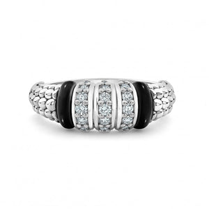 Lagos Sterling Silver Black Caviar Diamond 3 Link Fashion Ring