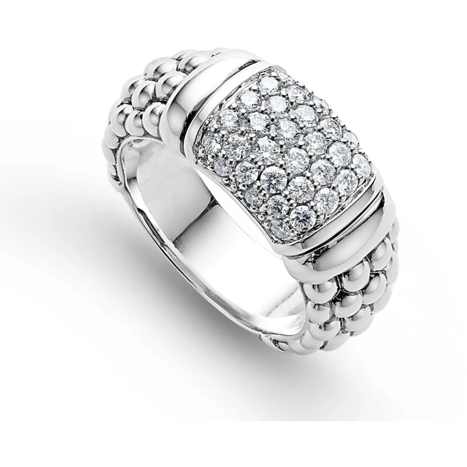 Lagos Sterling Silver Signature Diamond Caviar 9mm Band