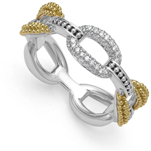 Load image into Gallery viewer, Lagos 18k and Sterling Silver Caviar Lux Diamond Link Ring
