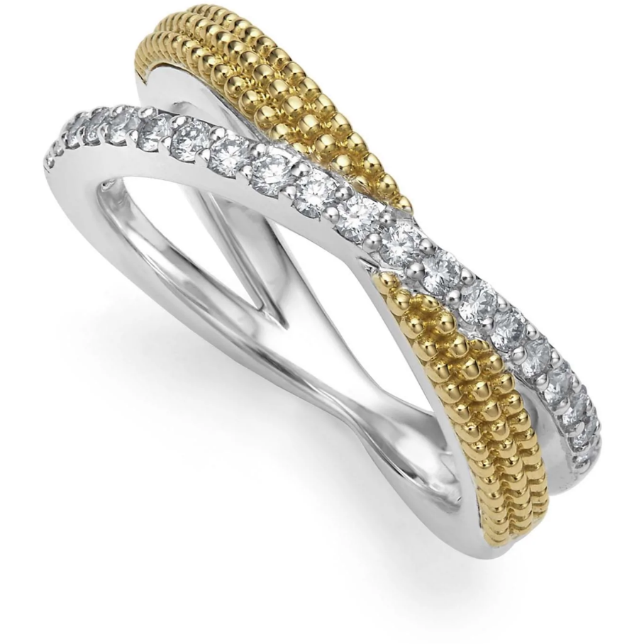 Lagos 18k and Sterling Silver Caviar Lux Diamond X Band Ring