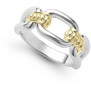 Lagos 18k and Sterling Silver Caviar Link Ring