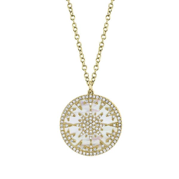 14K Yellow Gold Mother of Pearl Medallion Diamond Necklace