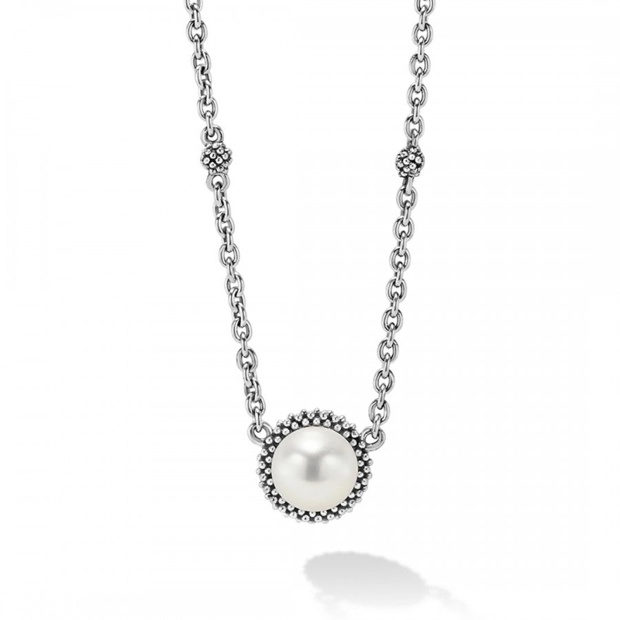 Lagos Sterling Silver Luna Pearl 8mm Pendant on 16-18